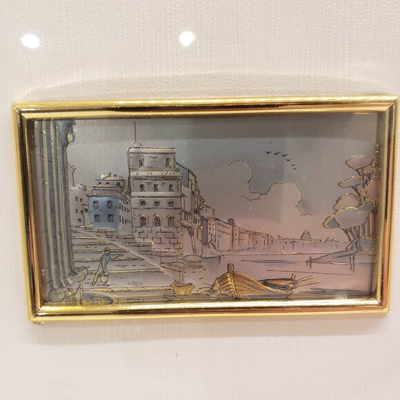 Vintage Italian Scene Picture hand-painted on silver - Picture 2 of 8